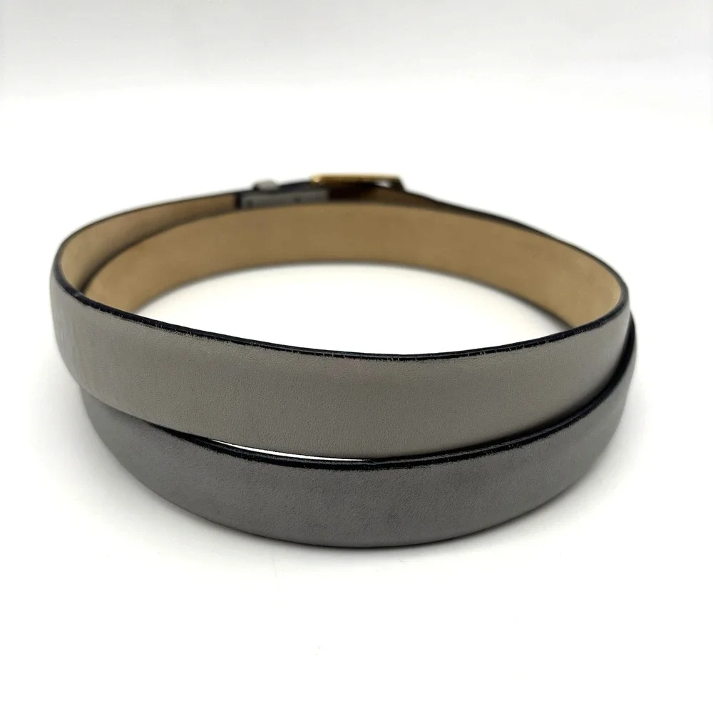 Vintage 80s 2379 Stone Gray Cortina Cowhide Leather Unisex Dress Belt 35-39